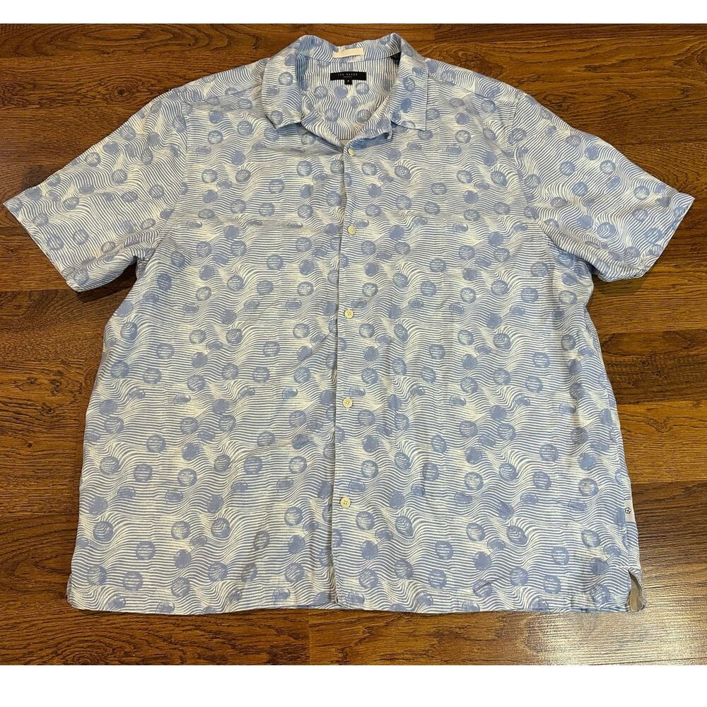 Ted Baker London Maslin Spot Print Camp Shirt Men’s Size 6 (XXL) Blue White